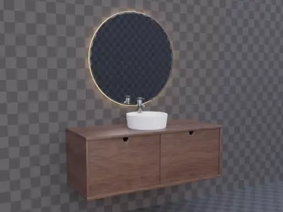 Washbasin with bathroom counter and mirror Low-poly 3D model
