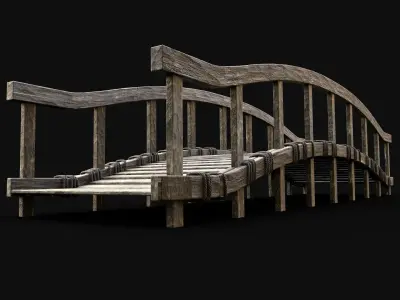 WOODEN BRIDGE MEDIEVAL PLATFORM CONSTRUCTION ENTERABLE Low-poly 3D model