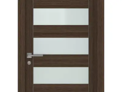 Door-042 modern wooden door with glass panels 3D model