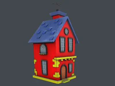 Stylized Rural Brick House Low-poly 3D model