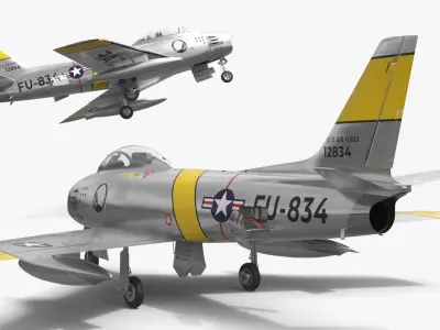  North American F-86 Sabre Jet Fighter Silver with Interior 
