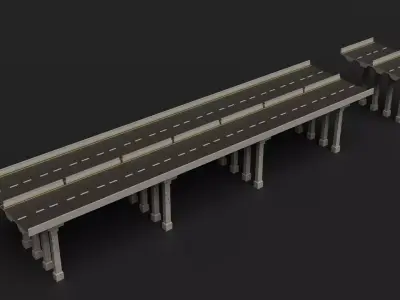 Modular Highway Overpass Pack Road  Bridges Game Ready Low-poly 3D model