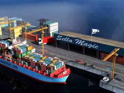 Cargo port Container Ship Low-poly 3D model