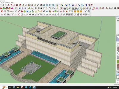 3d model of Podium deck landscape with fountains 3D model