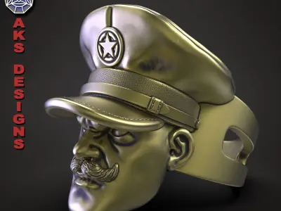 Ring biker mens jewelry Army captain v152 3D print model