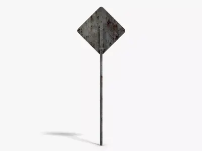 Damaged End of the Road Sign Low-poly 3D model