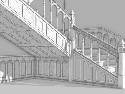 Wooden Staircase - Modular Asset Standard Low-poly 3D model