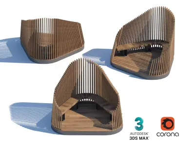 Wooden Privacy Pods for Relaxation in Public Spaces 3D model