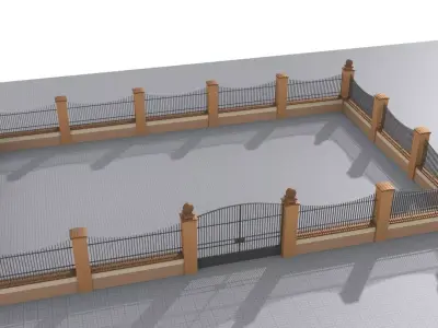Modular fences straight and curved 3D model