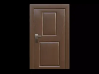 Realistic Wooden Door Low Poly 3D Model Openable Low-poly 3D model