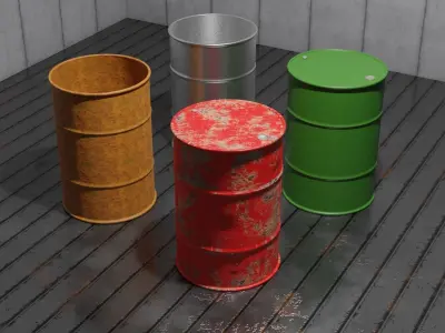 Industrial Oil Barrels - Set of 4 3D model