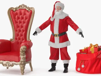  Santa Claus with Open Bag and a Throne Chair 