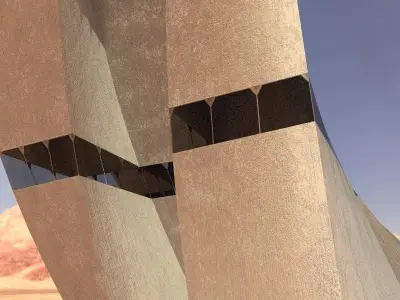 Sci fi Tower Concrete And Windows 2 3D model