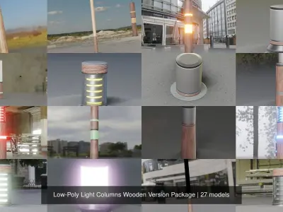 Low-Poly Light Columns Wooden Version Package