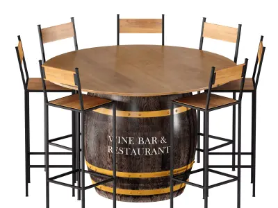 Barrel table with bar stools for bar restaurant cafe 3D model
