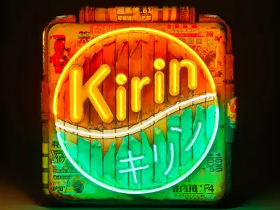 Cyberpunk Kirin Neon Sign PBR 3D Model Low-poly 3D model