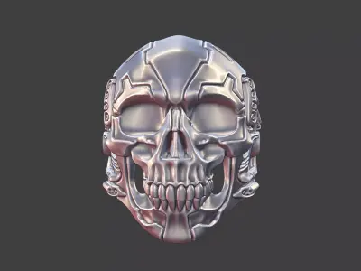 cyber robot skull ring biker jewelry 3D print model
