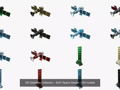 100 Satellites Collection - SciFi Space Design 3D Model Pack