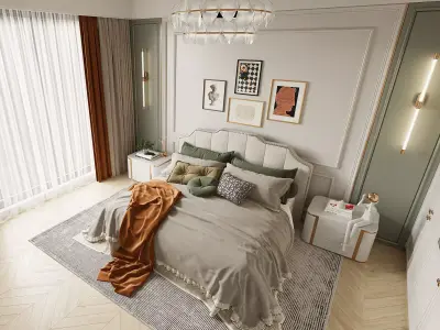 American style retro bedroom 3D model 3D model