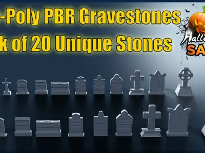 Grave Stone Combo Pack  Low-poly 3D model