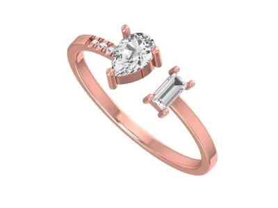 Solitaire Women Light Weight Baguette Pear stone Band Ring 3D print model