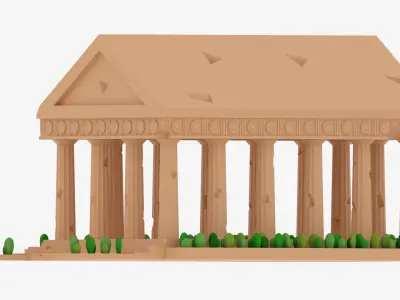 Cartoon Greek Temple Parthenon Low-poly 3D model