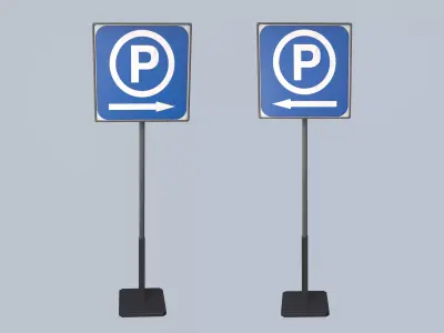 Low poly 3D Parking signpost left and right Low-poly 3D model