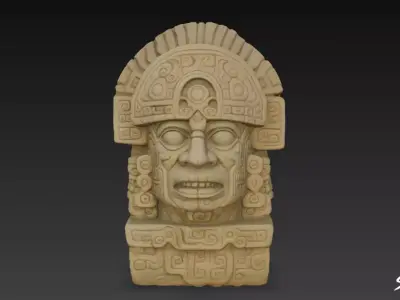 Aztec Stone Head of Quetzalcoatl Low-poly 3D model