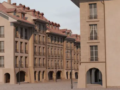Bern Old Town Houses - Historical Switzerland Buildings Low-poly 3D model