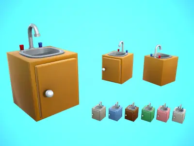 FURNITURE WITH WATER TAP CARTOON STYLIZED Low-poly 3D model
