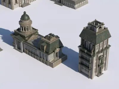 Medieval European classical architecture package Low-poly 3D model