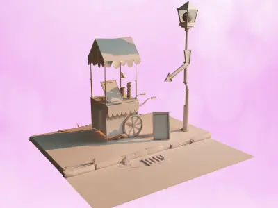 ice cream cart 3D Low-poly 3D model