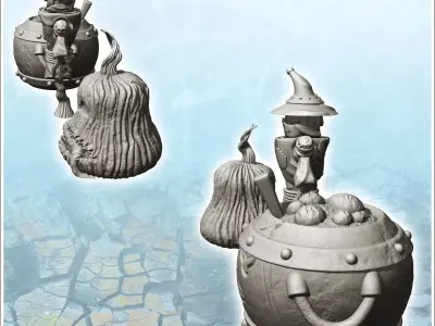 Set of Halloween accessories with witch and pumpkin head 2 - Med 3D print model
