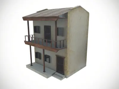 Double story village house Low-poly 3D model