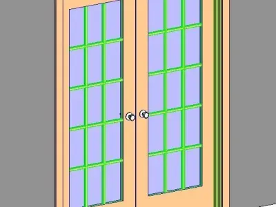 Double leaf glass wood door 3D model