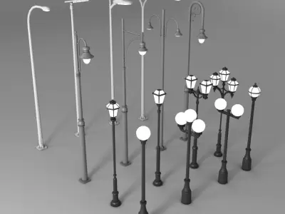 16 Low-Poly Street Lights Low-poly 3D model