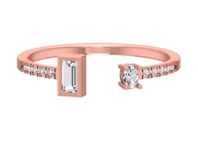 Open End Light Weight Band Baguette Oval Stone Ring 3D print model