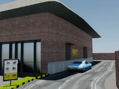 Drive Thru Fast Food Restaurant Free low-poly 3D model
