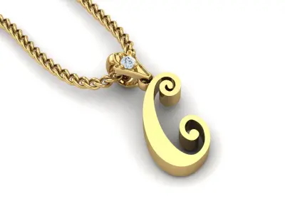 Alphabet V3 Light Gold  Font Pendant C 3D print model