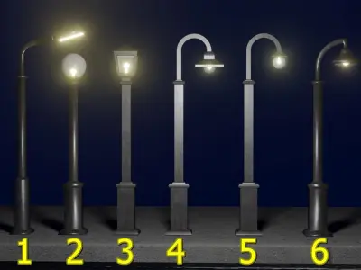 Low Poly Street Lamp Collection Low-poly 3D model
