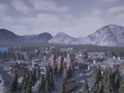 Frozen Frontier Industrial City and Forest Unreal Environment Low-poly 3D model