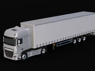 2018 DAF 106 XF EURO 6 4X2 Trailer Sider Low-poly 3D model