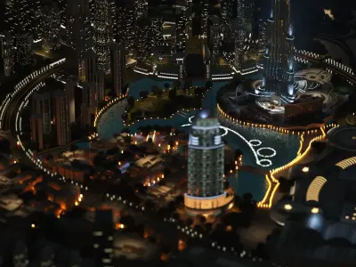 Dubai downtown - detailed with lighting setup 3D model