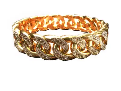 Cuban Link Bracelet with Diamonds 3D model