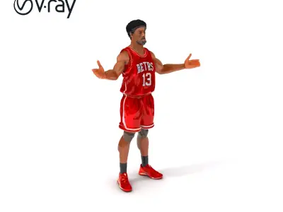 Basketball Player Character Model in Red Jersey and Shorts Low-poly 3D model