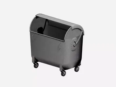 Galvanize big street garbage container with adjustable cover Low-poly 3D model