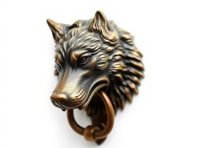 Wolf Head Door Knocker Bronze Sculpture model pack Low-poly 3D model