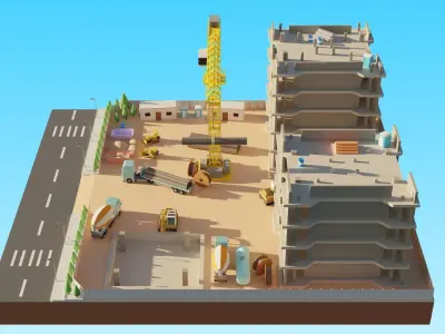 Low poly Construction Zone Low-poly 3D model