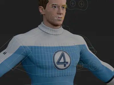 Johnny Storm 3D Model Stylized Human Torch Rigged PBR FBX OBJ Low-poly 3D model