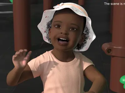  Little African Girl Light Skin in Summer Rigged 